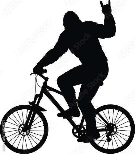 Funny Bigfoot Riding Mountain Bike Silhouette Vector Art