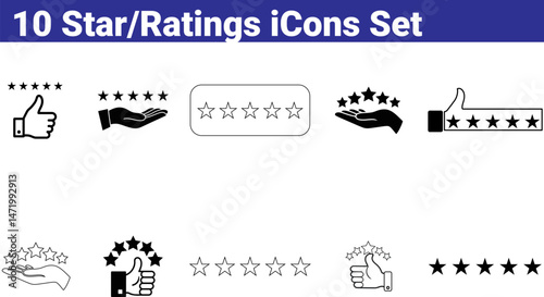 Set of 10 Star Rating Icons - Black and White/Transparent
Assorted Feedback and Review Symbols - Vector
Collection of Quality and Rating Icons