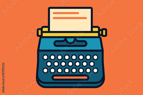 Vintage Typewriter Vector Illustration – Retro Writing Machine Icon in Flat Cartoon Style
