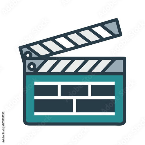 Movie clapperboard icon in blue flat style