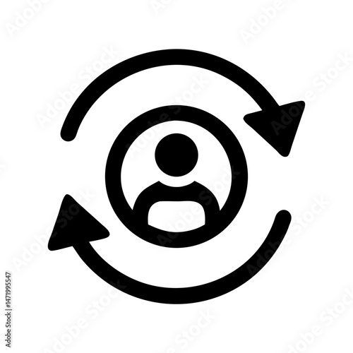 User icon inside circular arrows for profile update concept