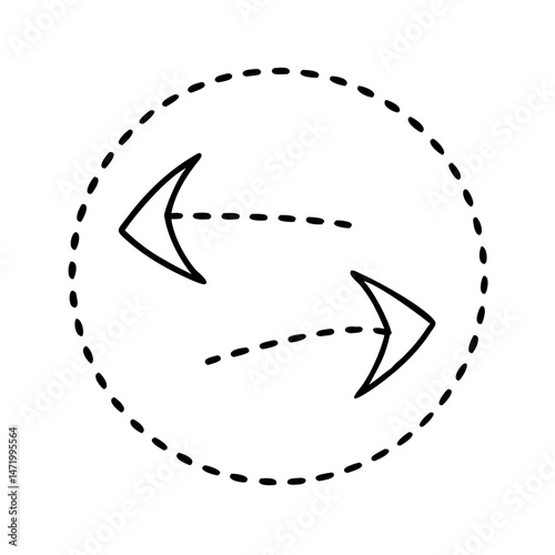 Circular dashed arrows in flat outlined motion concept