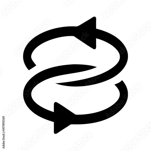 Wavy sync arrows icon in black abstract flow style