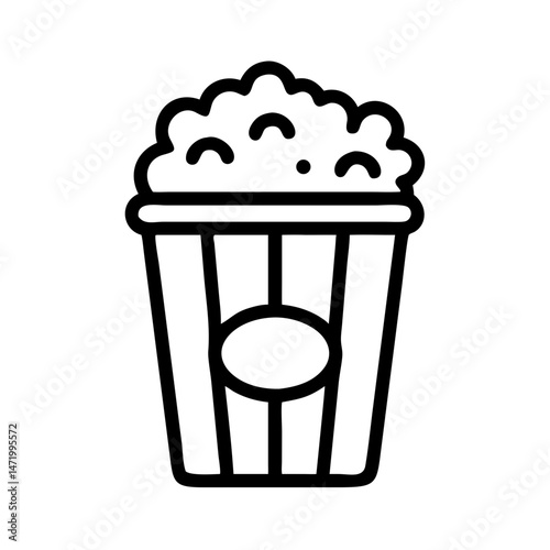 Popcorn bucket icon in white outline with flat cinema style