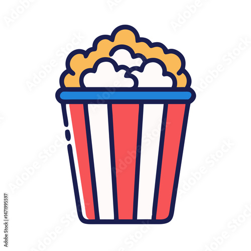 Striped popcorn bucket icon in colorful movie snack style