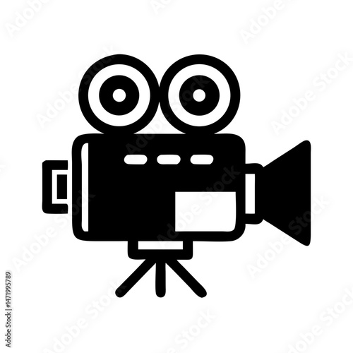 Vintage movie camera icon in bold black style