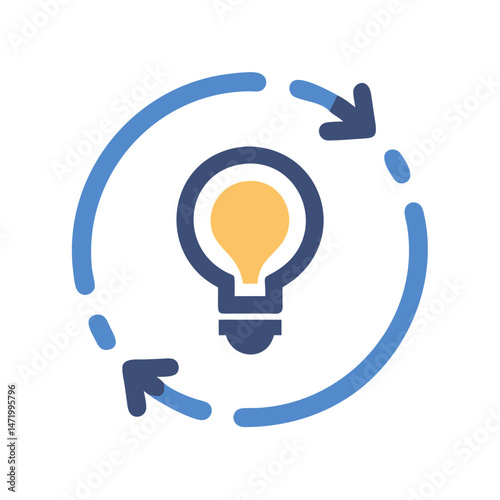 Light bulb icon with circular arrows in innovation concept style