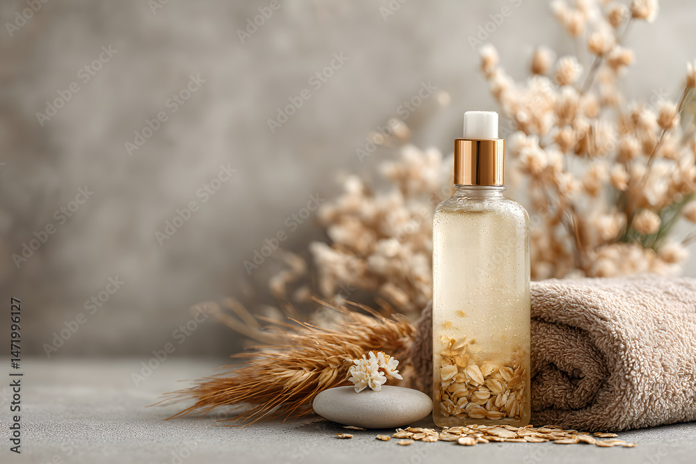 Fototapeta premium Face mist bottle and calming cream with oat 
