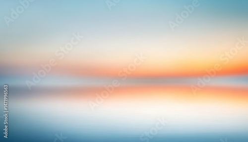 Serene Ocean Horizon at Sunset with Reflective Water and Gradient Sky in Shades of Blue Orange and White with Soft Lighting