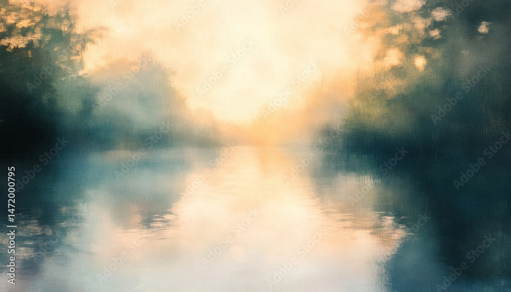 Tranquil Lake Reflection Under Sunset Sky with Misty Trees Water Nature Scene Calm Scenic Vista Peaceful Backdrop in Warm Golden Tones Ideal for Serene Art Tranquil Lake Reflection Under Sunset Sky with Misty Trees Water Nature Scene Calm Scenic Vista Peaceful Backdrop in Warm Golden Tones Ideal for Serene Art