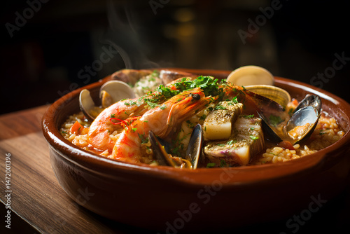 Portuguese arroz de marisco vibrant seafood rice with prawns, clams, mussels, and fresh herbs