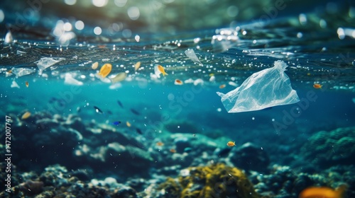 Underwater plastic pollution harming marine life  