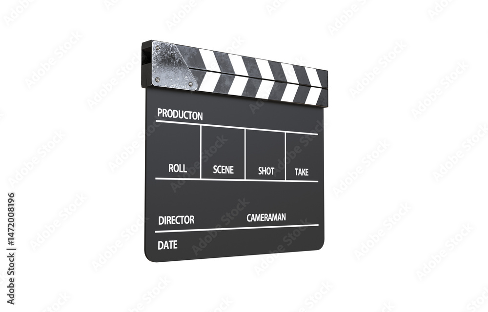Obraz premium Closed movie clapper film clap board. Movie clapper. Capperboard, slapstick, filmmaking device isolated on transparency background. png transparency 