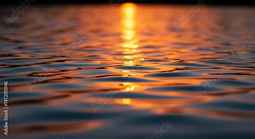 Golden sunset light reflecting on water surface