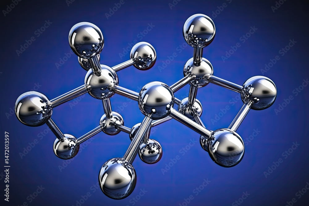 Fototapeta premium 3D model of a molecular structure. Metallic spheres connected by rods