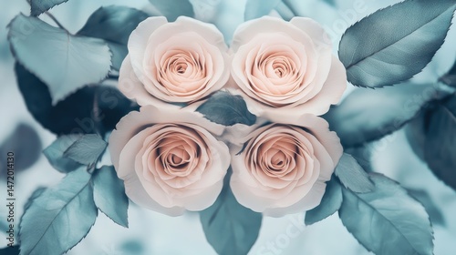 Elegant Arrangement of Soft Pink Roses with Green Leaves Background
