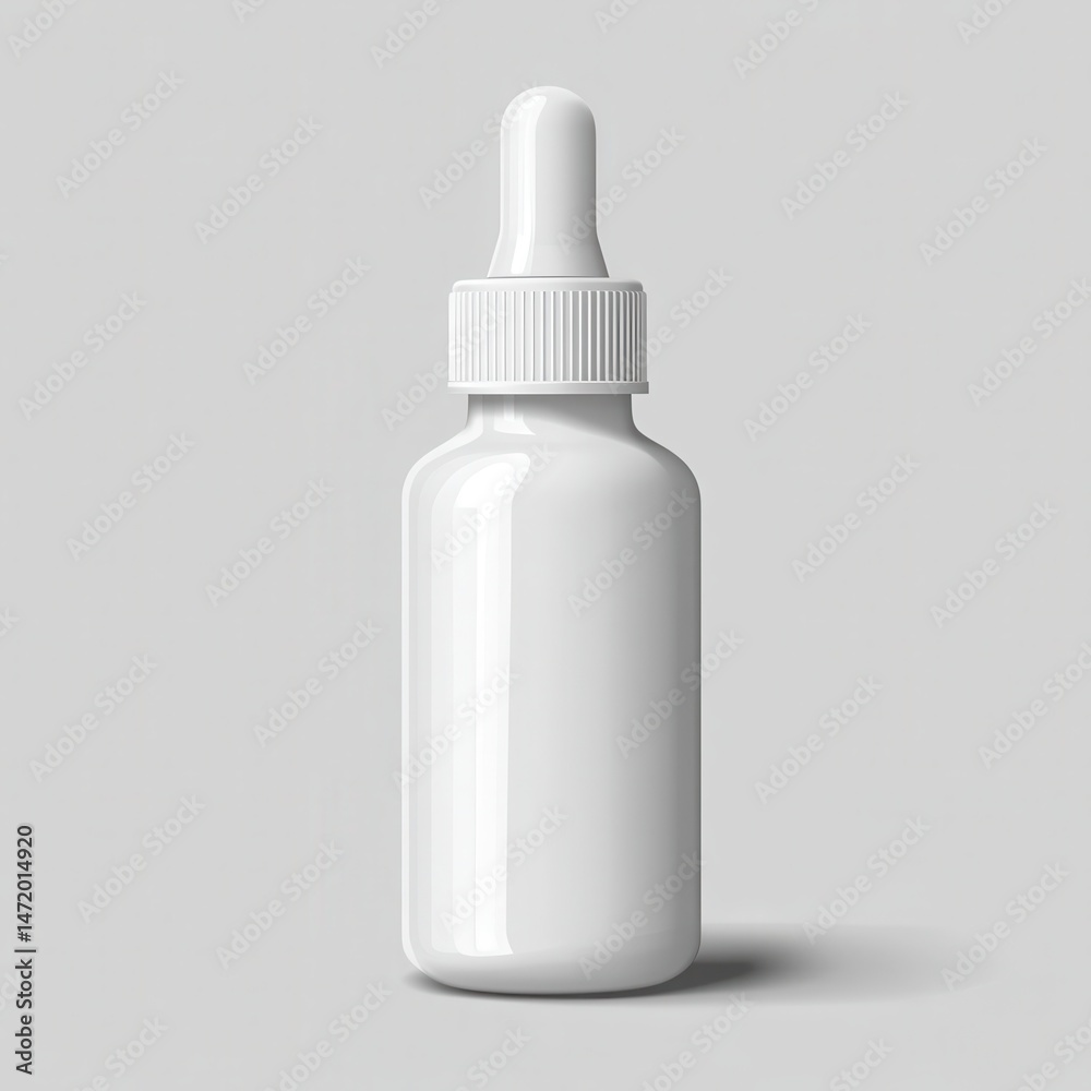 Empty dropper bottle, glossy white finish. A simple, modern design, perfect for various products. Features a drip tip closure Empty dropper bottle, glossy white finish. A simple, modern design, perfect for various products. Features a drip tip closure