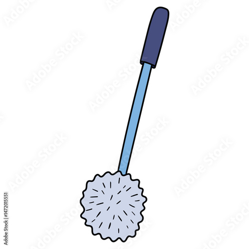 Hand drawn cartoon blue toilet brush on white background.