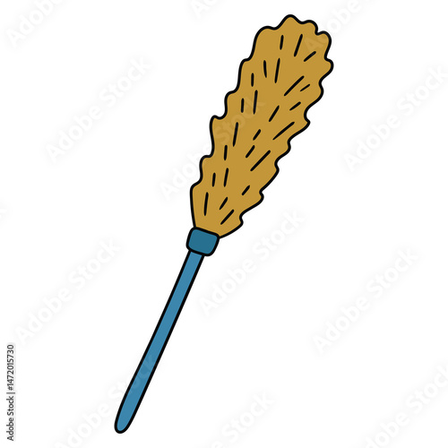Hand drawn cartoon feather duster on white background.