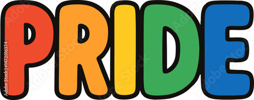 Bold Rainbow PRIDE Typography in Flat Naive SVG Style for LGBTQ+ Awareness Campaigns, T-Shirts, Posters, and Social Media Banners with Transparent Background