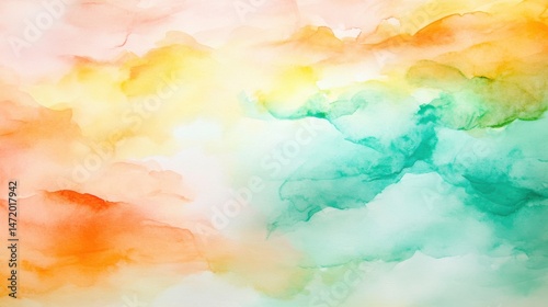Soft Watercolor Background with Warm Orange and Cool Green Hues