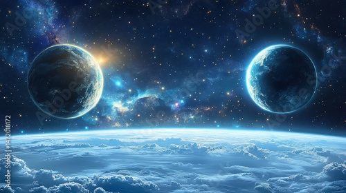 Stunning Cosmic View of Two Planets Against a Starry Background