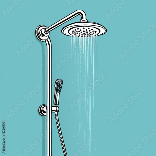 cartoon bathroom shower head vector illustration