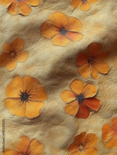 Orange Flower on Tan Textured Background