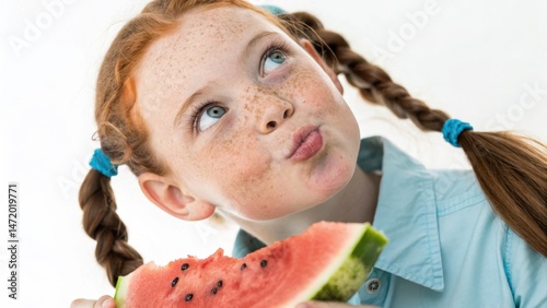A young hoyden girl thought it was funny to spit watermelon seeds into a refreshing glass of water.