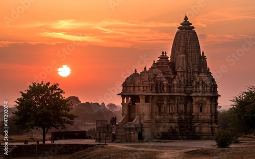 spring, Khajuraho, Madhya, Pradesh , India, Indian temple sunset landscape photo