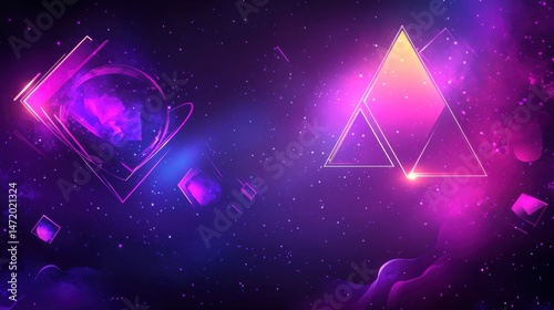 Abstract Cosmic Design with Geometric Shapes and Vibrant Colors