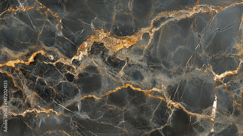 Obraz na płótnie Detailed close-up of black marble with gold streaks and reflections. w salonie