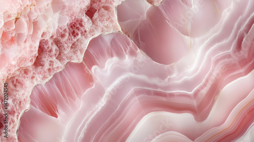 Close-up of pink marble with fine, delicate white lines.