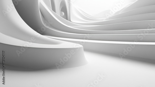 Abstract White Curves in Modern Minimalist Interior Space Design