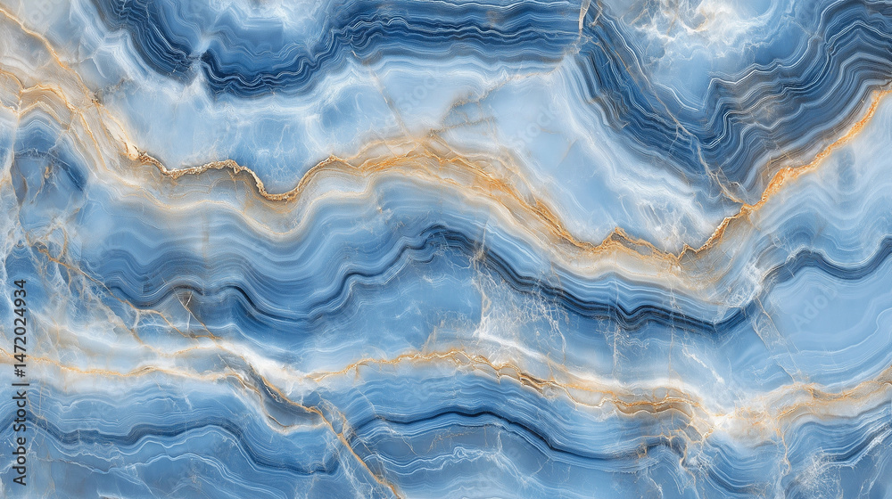 Macro image of blue marble slab with cloudy patterns.