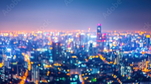 Blurred Cityscape at Night with Vibrant Lights and Urban Glow