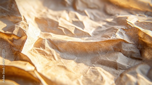 Close-Up of Textured Crumpled Brown Paper Background in Natural Light