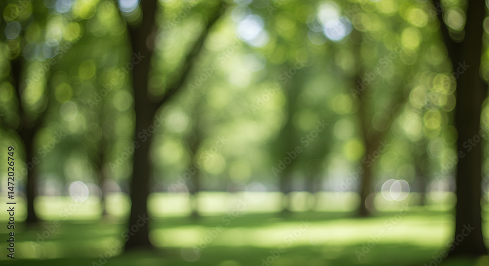 Obraz premium Enchanted Forest: Dreamy Bokeh Through Lush Green Trees - Nature Escape