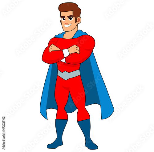Cartoon Man Super Hero Make Pose Digital Vectors Illustration