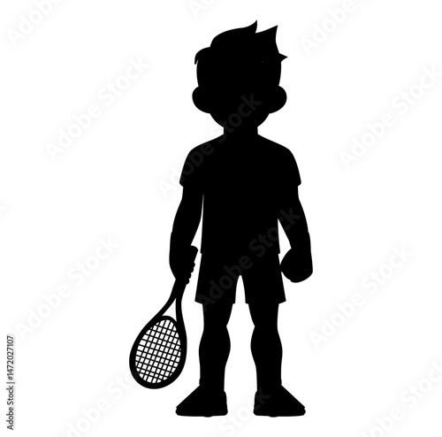 Cartoon Man Silhouette Ready For Playing Tennis Digital Vectors Illustration