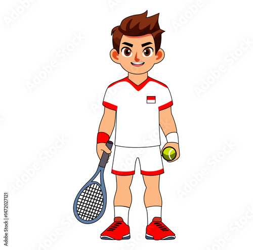 Cartoon Man Ready For Playing Tennis Digital Vectors Illustration 