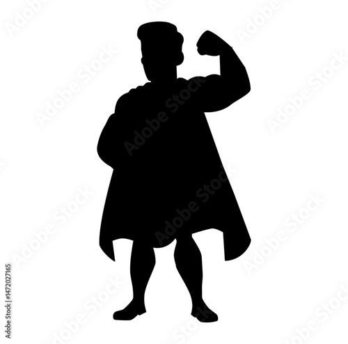 Cartoon Man Silhouette Super Hero Make Muscular Pose Digital Vectors Illustration 