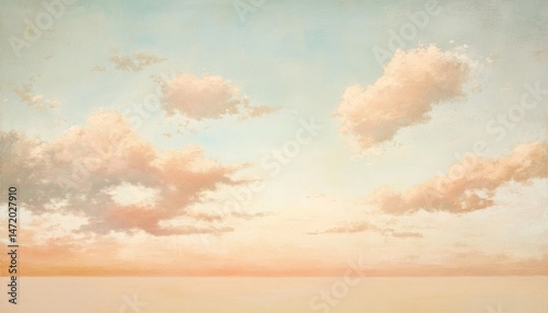 Abstract Pastel Sky with Soft Clouds and Horizon at Sunset or Sunrise in a Dreamy and Artistic Style