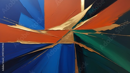 Bold Abstract Painting with Gold Accents – Modern Colorful Wall Art in Blue, Orange, and Green