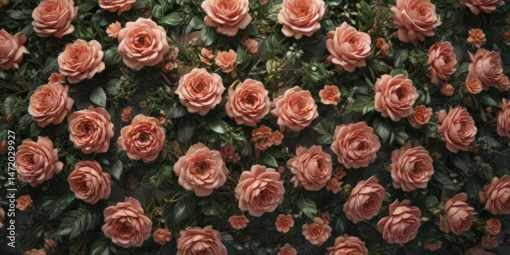 Naklejka premium Intricate artificial blooms, aged effect, event wall decoration, aged flowers, home decor