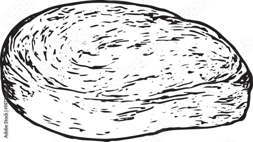 Black and white sketch of a large ham, perfect for butcher or deli designs. Ideal for culinary illustrations, menus, or cookbooks, showcasing savory meat cuts