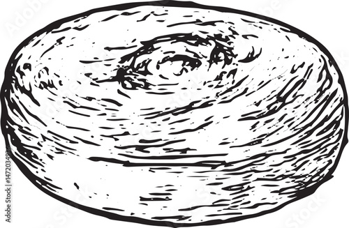 Black and white sketch of a large ham, perfect for butcher or deli designs. Ideal for culinary illustrations, menus, or cookbooks, showcasing savory meat cuts