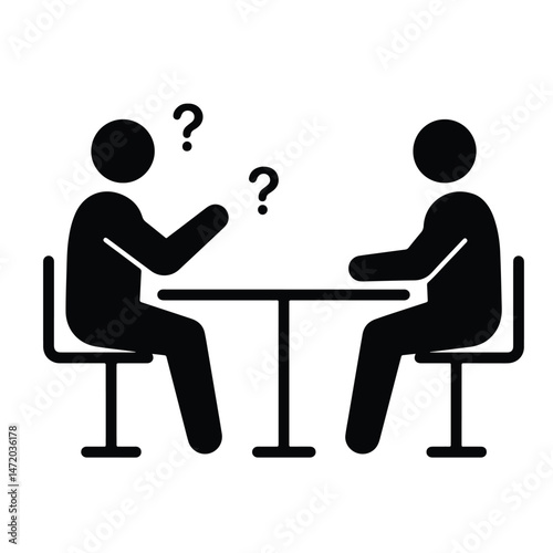 Flat Black Interview Icon – Minimal Job Interview Concept with Two People at Table