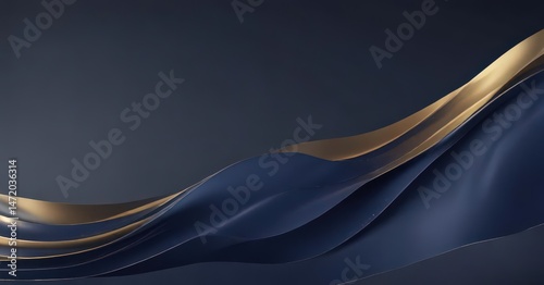 Wavy navy gradient banner, metallic highlights  Abstract background , elegant, deep blue