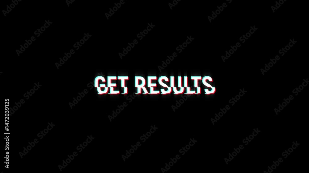 get results glitch abstract text digital 3D cinematic title on black white background. glitch effect word video animation
